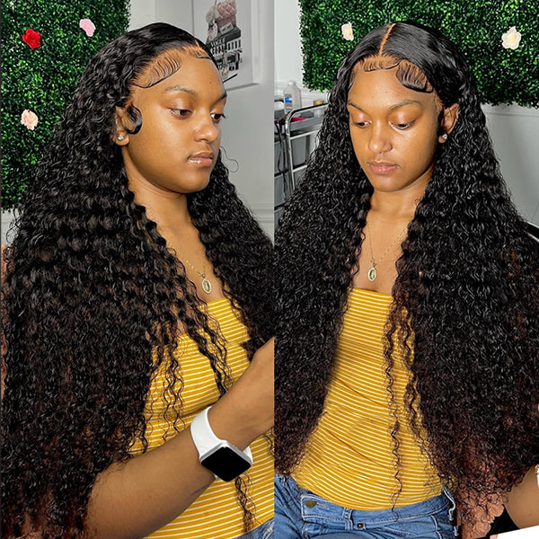30 inch Deep Wave Human Hair Wigs 250% Full Density 5x5 HD Lace Closure Wigs Pre Plucked