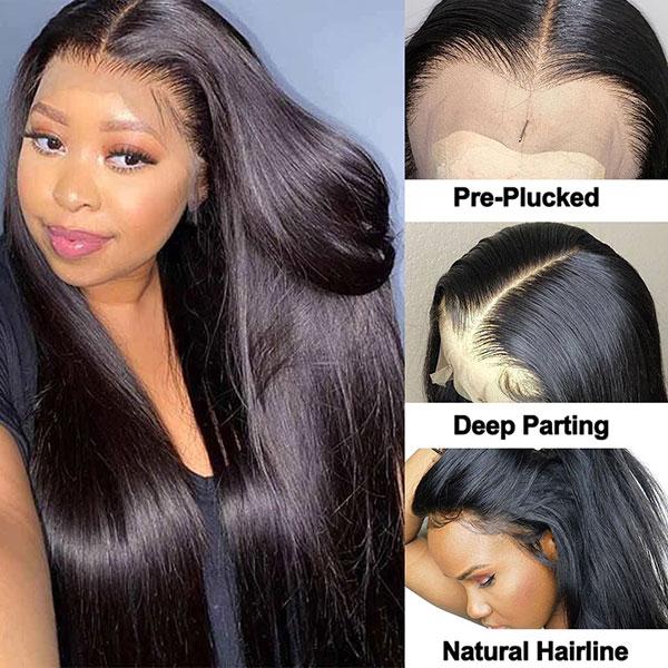250 Density 40 Inch Long Lace Front Wig Straight Human Hair Wigs 4x4 Lace Closure Wigs