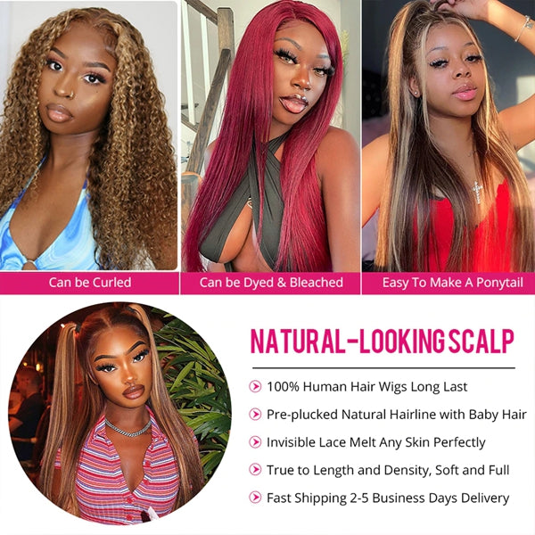 Lolly Blonde Highlight Wig Glueless 13x4 HD Lace Front Wigs 250% Density 30 inch Straight Human Hair Wigs P4 27