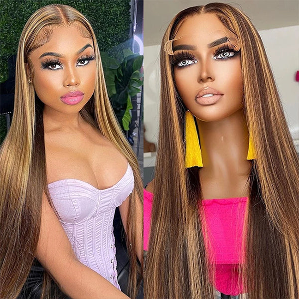 Lolly Honey Blonde Highlight Wig Glueless 13x4 HD Lace Front Wigs 30 inch Straight P4 27 Colored Human Hair Wigs