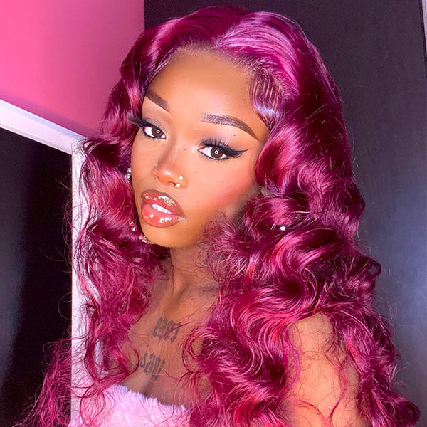 26 inch 99J Body Wave Lace Front Wig 180% Density Same With influencer @sdnbgyal