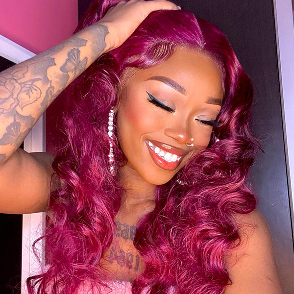 26 inch 99J Body Wave Lace Front Wig 180% Density Same With influencer @sdnbgyal