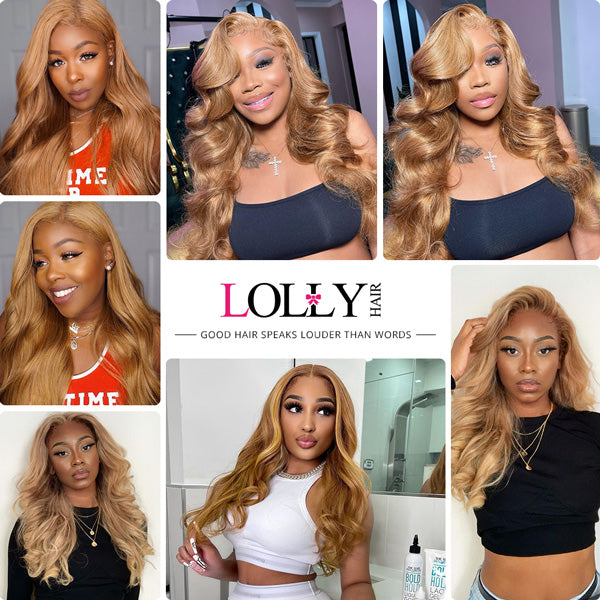 Honey Blonde Bundles with Closure Colored Body Wave Human Hair 3 Bundles with Lace Closure