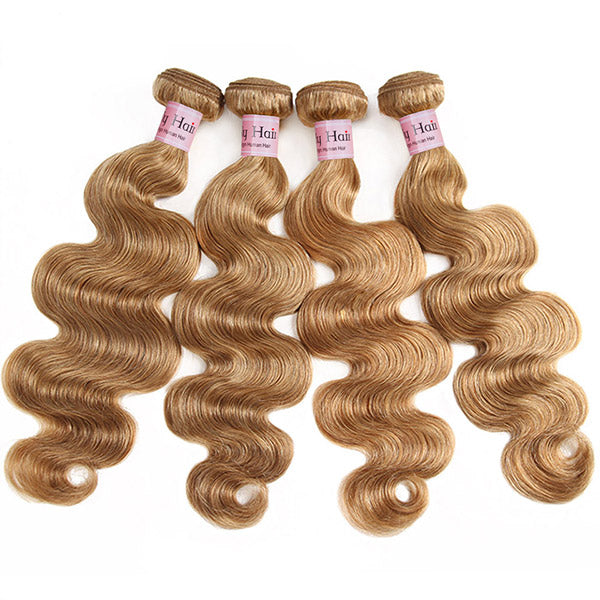 27 Honey Blonde Body Wave Bundles with Closure Colored Human Hair 3 Bundles with Lace Closure