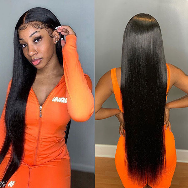 28 30 32 34 36 38 inches Bone Straight Lace Front Wig 13x4 HD Transparent Lace Frontal Wig - LollyHair