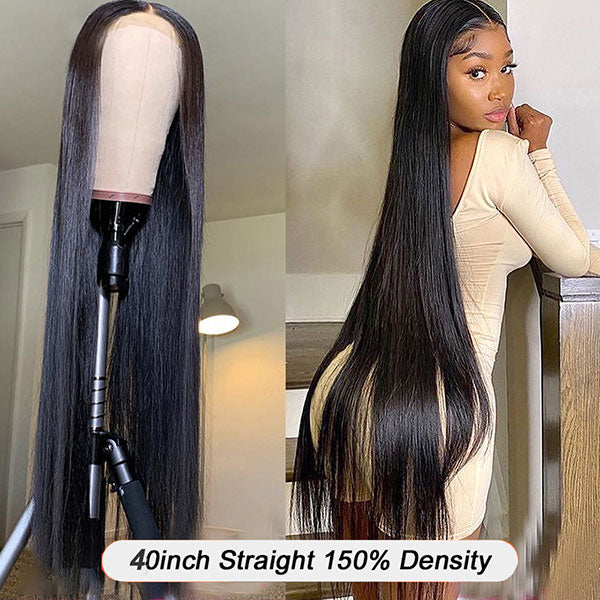 28 30 32 34 36 38 inches Bone Straight Lace Front Wig 13x4 HD Transparent Lace Frontal Wig - LollyHair