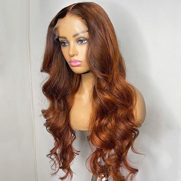Lolly Ginger Copper Brown 13x4 HD Lace Front Wigs Pre Plucked Body Wave Glueless Colored Human Hair Wigs For Women