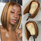 Highlight Short Bob Wig 4X4 Lace Closure Wig Bone Straight Human Hair Wig - LollyHair