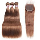 Brown Colored Human Hair Bundles with Closure 4# Ombre Bone Straight Bundles with Closure - LollyHair