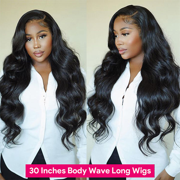 30inch HD Transparent Body Wave Wig 13x4 13x6 Lace Front Wig Pre Plucked Long Human Hair Wigs - LollyHair