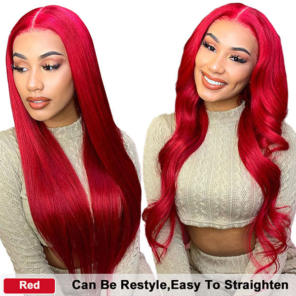 Pink 13x4 Bone Straight Lace Front Wig Human Hair Pre-plucked Red Blue Frontal Wig - LollyHair