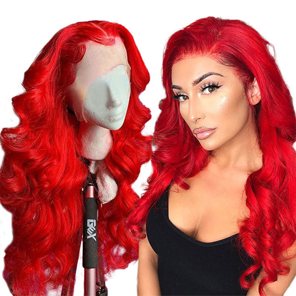 Pink Body Wave Human Hair Wigs Red Blue 13x4 Lace Front Wig Transparent Lace Frontal Wig - LollyHair
