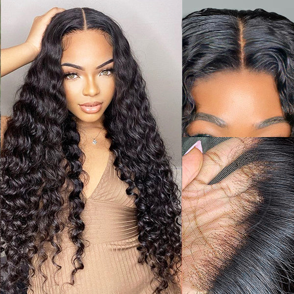 30 inch Deep Wave Human Hair Wigs 250% Full Density 5x5 HD Lace Closure Wigs Pre Plucked