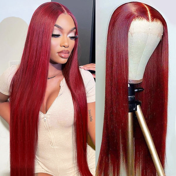 30 Inch Burgundy 99J Straight 13x4 Lace Frontal Human Hair Wigs LollyHair