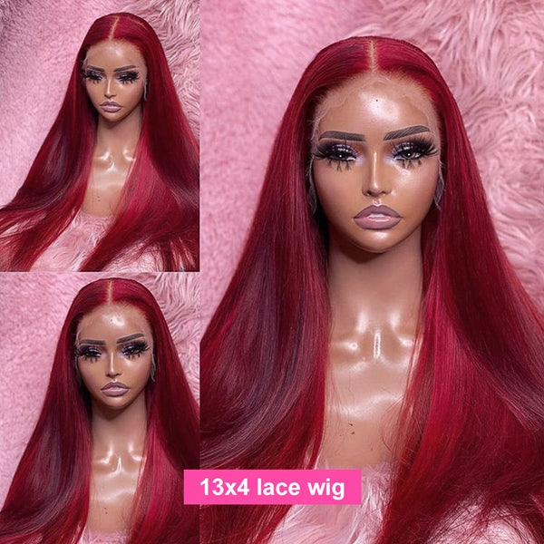Burgundy Human Hair Wigs 99J Straight Lace Wigs 13x4 Lace Front Wig 30 Inch