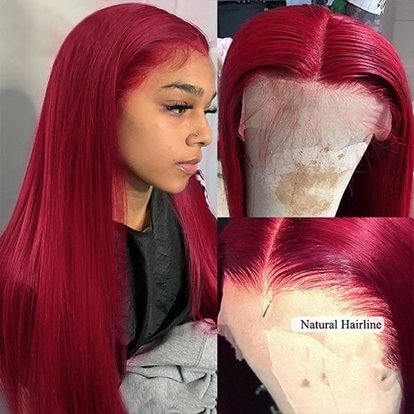 30 Inch Burgundy 99J Straight 13x4 Lace Frontal Human Hair Wigs