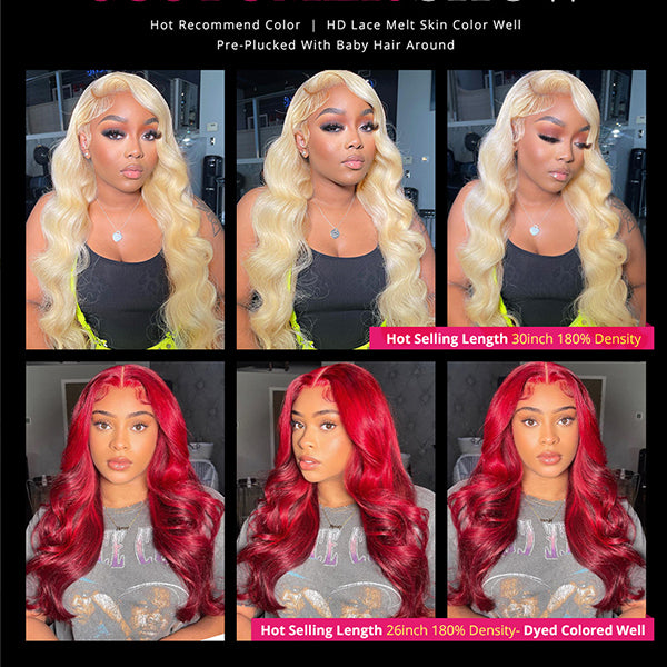 Lolly 613 Blonde Glueless Wigs Human Hair 30 inch Body Wave 13x4 HD Lace Frontal Wigs