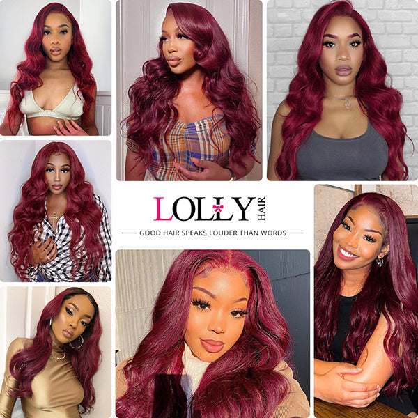 30 Inch Middle T Part Lace Wig Burgundy 99j Body Wave Colored Human Hair Wigs