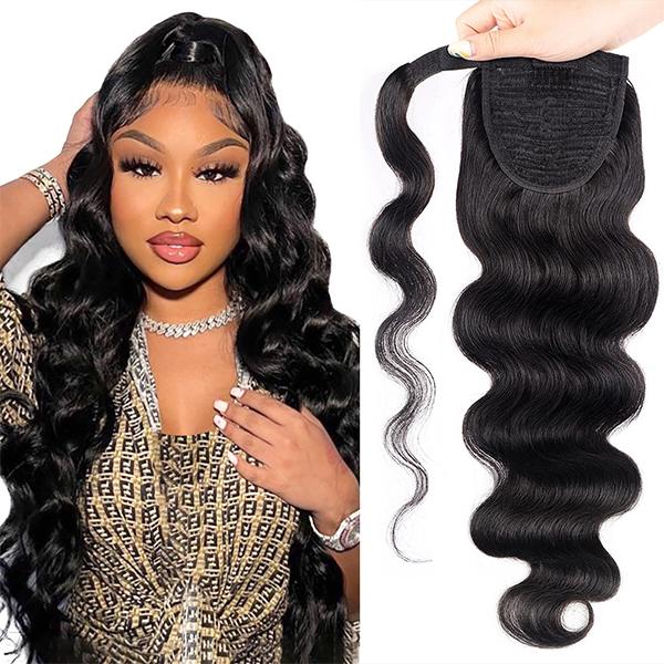 Body Wave Ponytail Human Hair Long Wavy Wrap Around Clip In Ponytail Hair Extensions 30inch