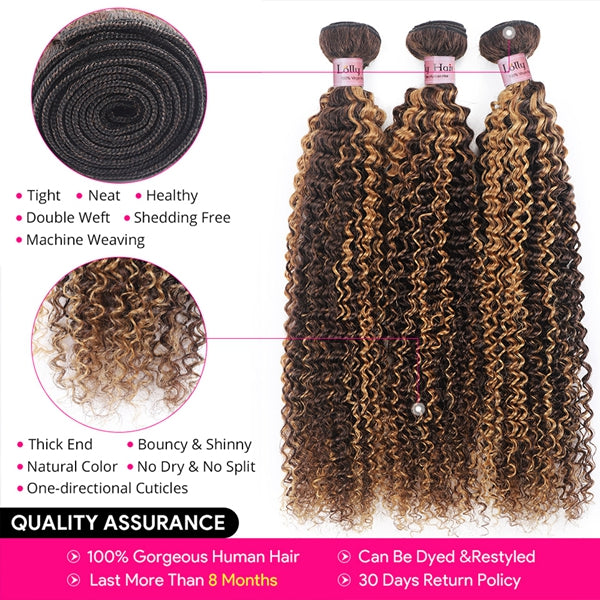 30inch Kinky Curly Bundles 4/27 Highlight Human Hair 3 Bundles Brazilian Hair Weave Bundles - LollyHair