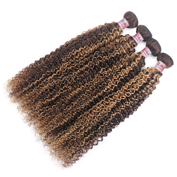 30inch Kinky Curly Bundles 4/27 Highlight Human Hair 3 Bundles Brazilian Hair Weave Bundles - LollyHair