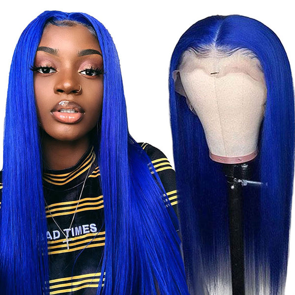 Blue Wigs Colored Human Hair Wigs Remy Brazilian Hair Wigs - LollyHair