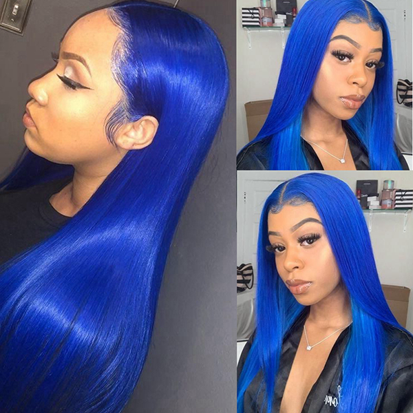 Blue Wigs Colored Human Hair Wigs Remy Brazilian Hair Wigs - LollyHair