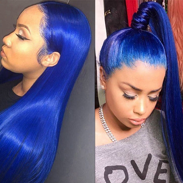 Blue Wigs Colored Human Hair Wigs Remy Brazilian Hair Wigs - LollyHair