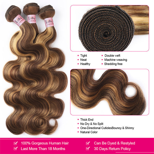 Highlight Body Wave Bundles with Frontal Brazilian Human Hair Bundles with Frontal HD Lace - LollyHair