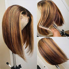 Highlight Short Bob Wig 4X4 Lace Closure Wig Bone Straight Human Hair Wig - LollyHair