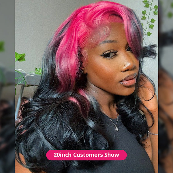 Pink Root 13x4 HD Transparent Lace Front Wig Body Wave Colored Human Hair Wigs Pre Plucked
