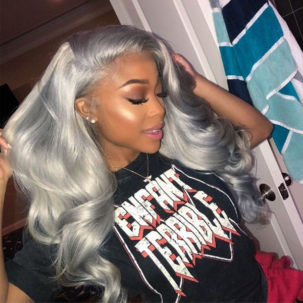 Silver Grey Body Wave 13x4 HD Lace Front Wig Colored Human Hair Wigs for Women