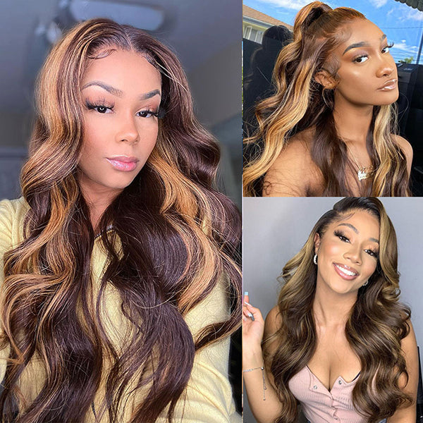 4/27 Highlight Wig Brazilian Body Wave Wig 13x4 Highlight Lace Front Human Hair Wig - LollyHair