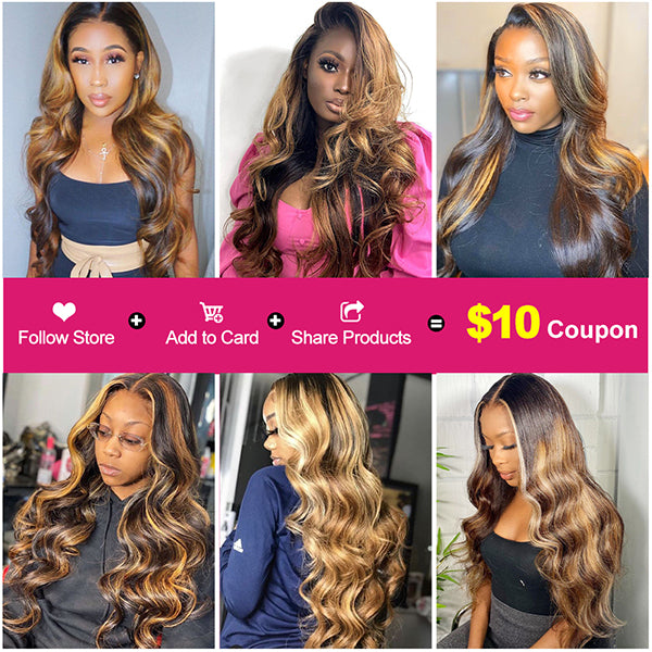 4/27 Highlight Wig Brazilian Body Wave Wig 13x4 Highlight Lace Front Human Hair Wig - LollyHair