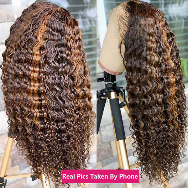 4 27 Highlight Wig Human Hair 13x4 Deep Curly Lace Front Human Hair Wigs - LollyHair