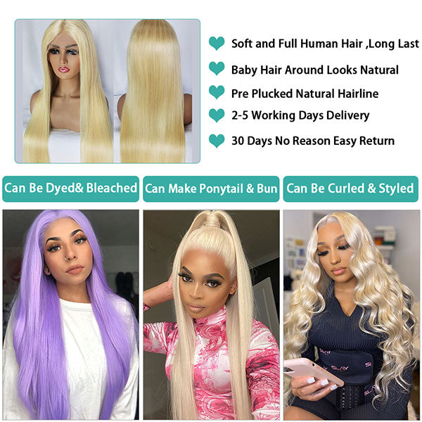 613 HD Lace Frontal Wig 30 Inch Blonde Lace Front Wig Human Hair 13x4 Transparent Lace Wigs - LollyHair