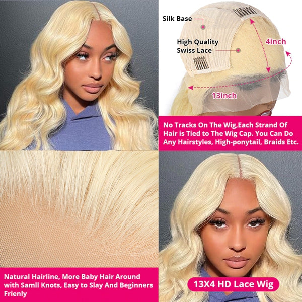 Lolly 40 Inch Blonde Glueless Body Wave Human Hair Wigs 13x4 HD Transparent 613 Lace Front Wigs