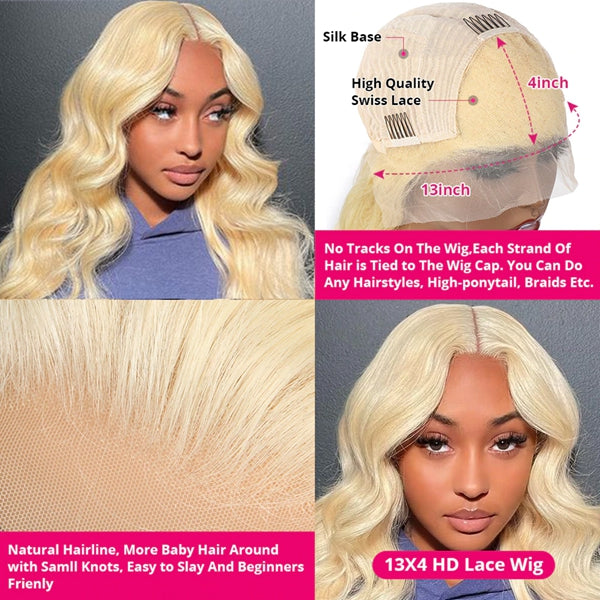 40 Inch Blonde Glueless Body Wave Human Hair Wigs 13x4 HD Transparent