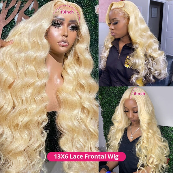 40 Inch Blonde Glueless Body Wave Human Hair Wigs 13x4 HD Transparent