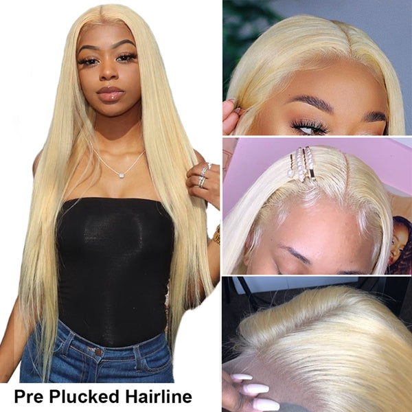 40 inch HD 613 Blonde Lace Front Wig Human Hair Transparent 13x4 Straight Lace Front Wig - LollyHair