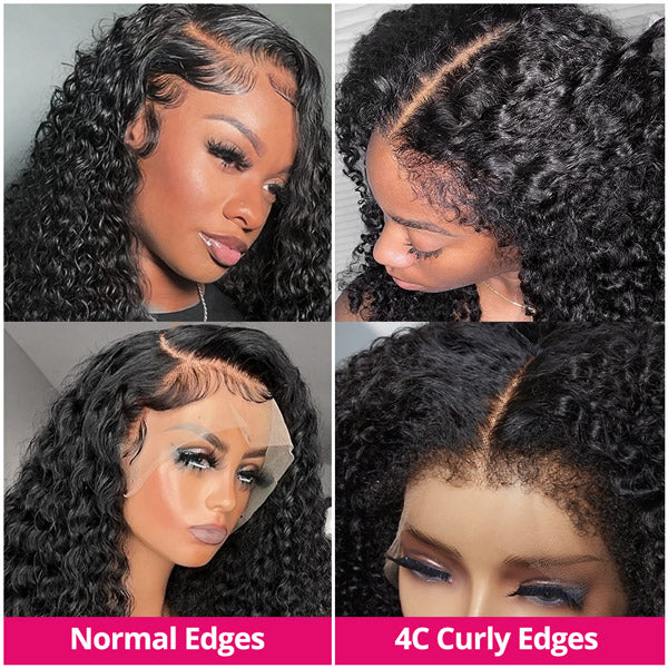 4C Curly Edges Hairline Wigs Kinky Curly 13x6 HD Lace Front Human Hair Wigs 5x5 Lace Closure Wig
