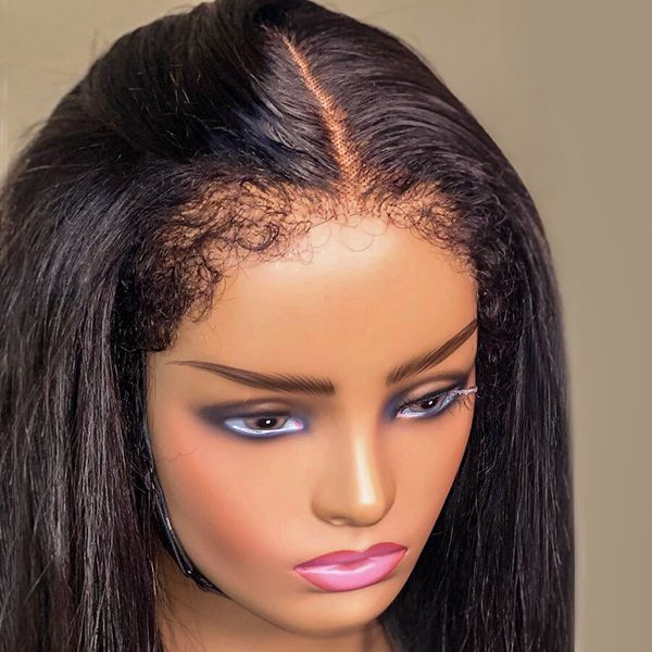Type 4C Curly Edges Hairline 13x4 Straight HD Lace Front Human Hair Wigs With Curly Baby Hair Around