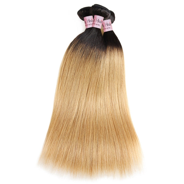 1B/27 Straight Human Hair Bundles With Closure Ombre Colored Hair Bundles With Closure - LollyHair