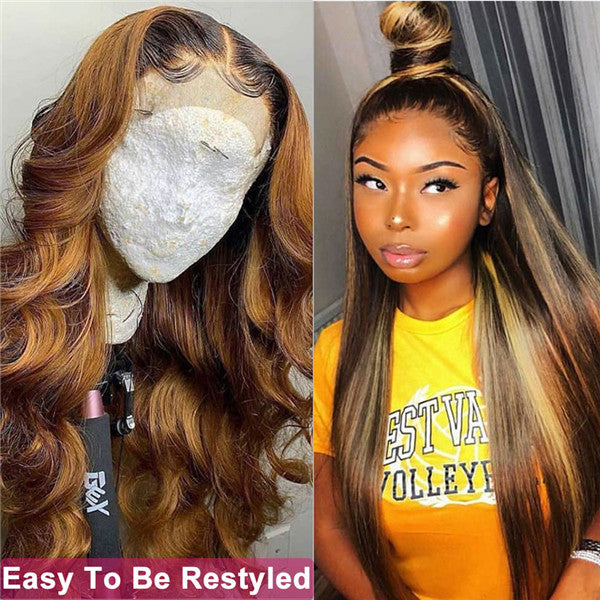 HD 13x4 Highlight Straight Honey Brown Lace Fronts Wigs - LollyHair