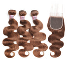 Ombre Hair Bundles with Closure 4# Light Brown Body Wave Human Hair Bundles with 4x4 Lace Closure - LollyHair