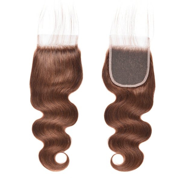 Ombre Hair Bundles with Closure 4# Light Brown Body Wave Human Hair Bundles with 4x4 Lace Closure - LollyHair