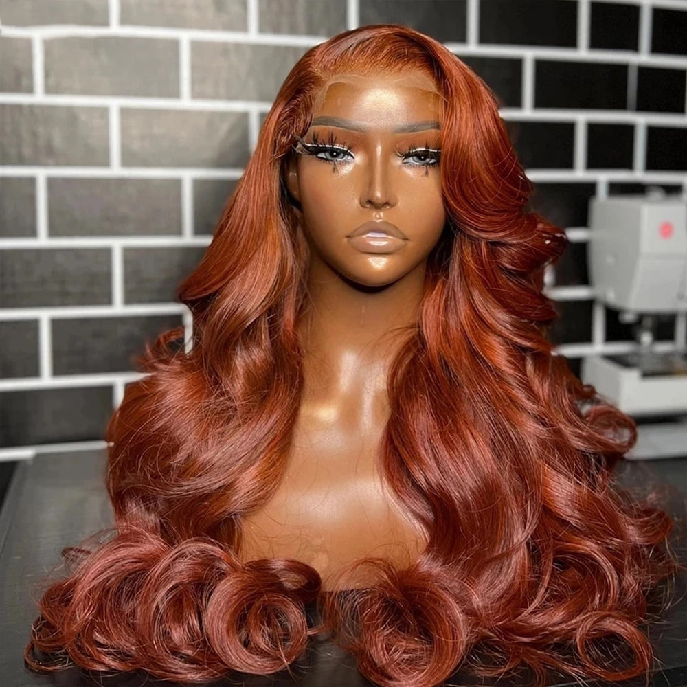 Ginger Copper Brown 13x4 Lace Front Wigs Body Wave Human Hair Wigs For Black Women