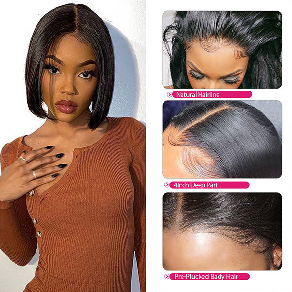 13x4 Cut Bob Wig Short Lace Front Human Hair Wigs Straight Bob Wigs Remy Lace Front Wigs - LollyHair