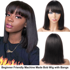 Short Bob Wig With Bangs Straight Glueless Full Machine Made Human Hair Wig - LollyHair