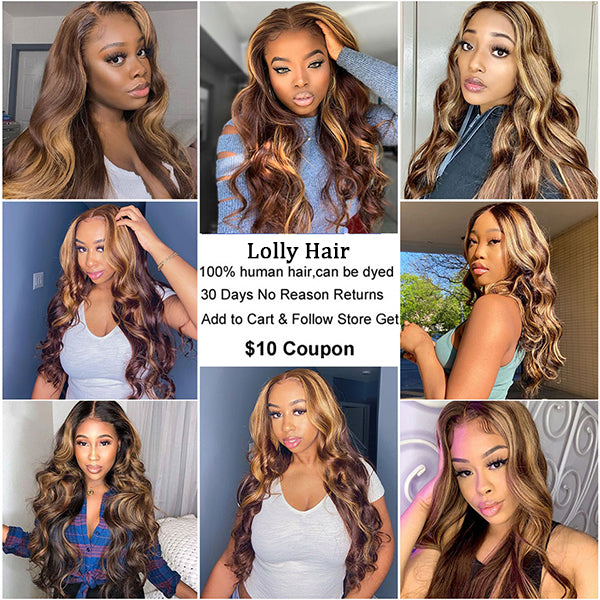 Highlight Human Hair Bundles with HD Lace Closure  P4/27 Ombre Body Wave 3 Bundles with Closure - LollyHair